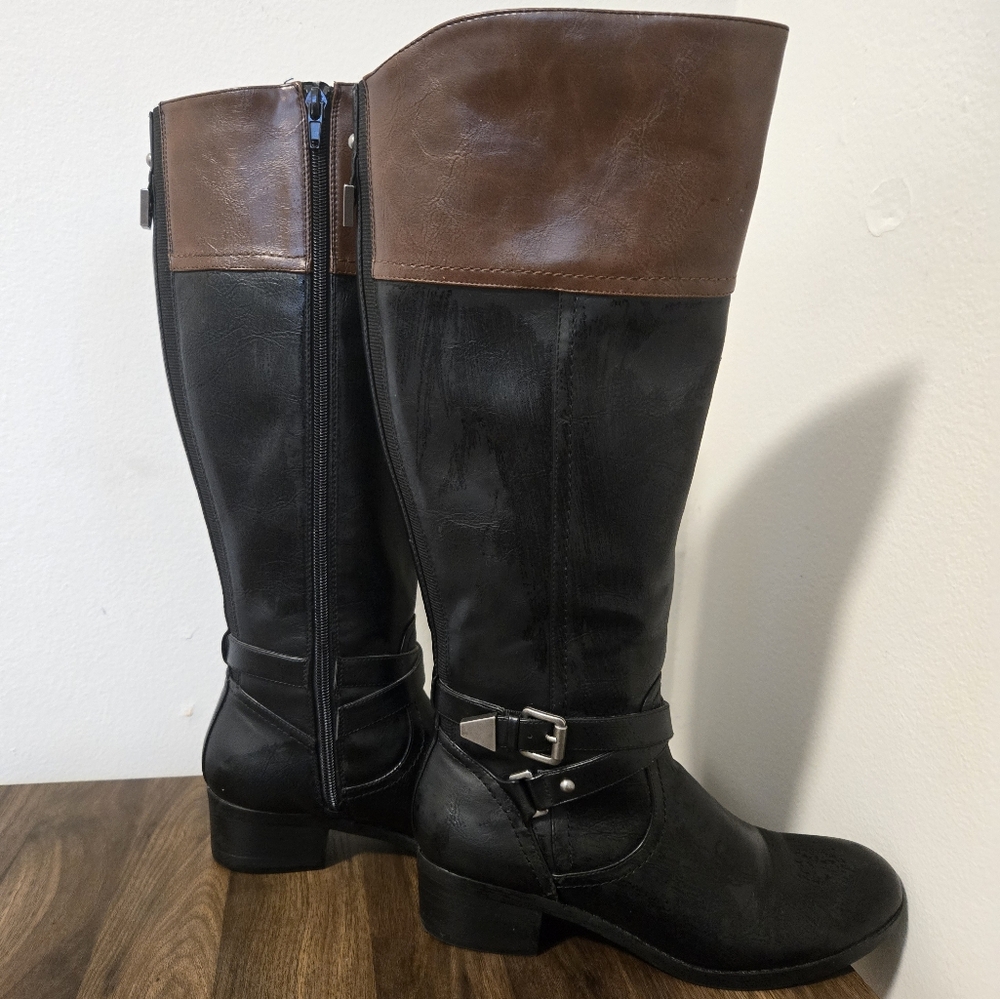 Black and Brown Knee-High Boots